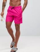 Asos Swim Shorts In Raspberry Pink Mid Length - Pink