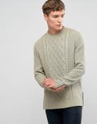 Asos Cable Knit Sweater With Side Splits - Green