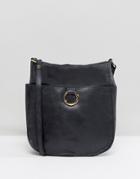 Asos Leather Vintage Cross Body Bag With Ring Detail - Black