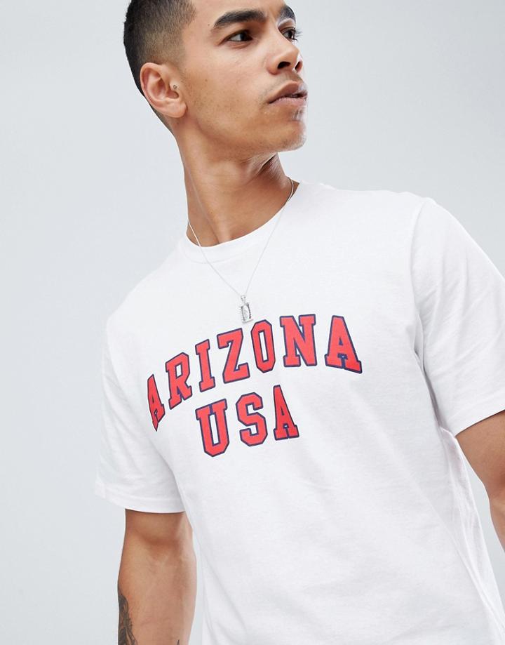 Pull & Bear T-shirt In White With Red Print - White