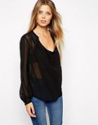 Asos Top With Detail Front And Drape Neck - Black