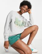 Asos Design Sweatshirt With Scenic Print In Gray Heather