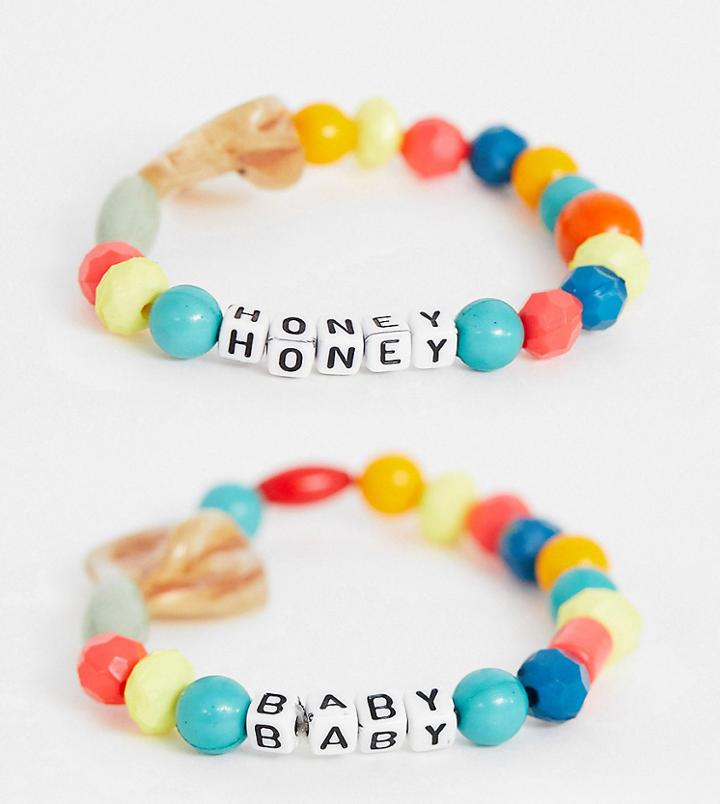 Glamorous Exclusive Resin Beaded Spellout Bracelet 2 Pack-multi