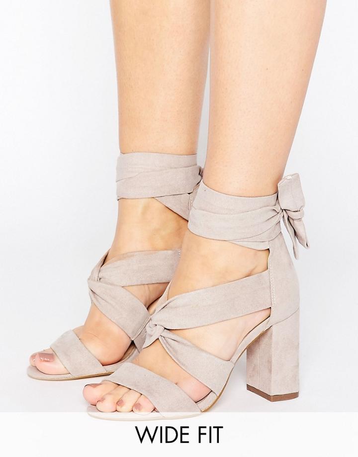 Lost Ink Wide Fit Gray Knot Tie Up Heeled Sandals - Gray