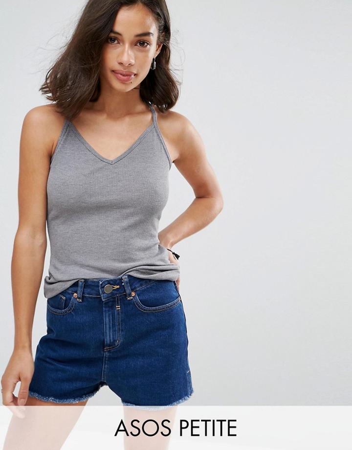 Asos Petite Cami With Skinny Straps In Rib - Gray