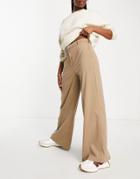 Vila Tailored Wide Leg Pants With Split Back In Camel-neutral