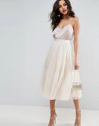 Asos Tiered Tulle Prom Skirt With High Waisted Detail - Beige