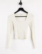 Monki Vinnie Organic Cotton Long Sleeve Seam Top In Off White-neutral