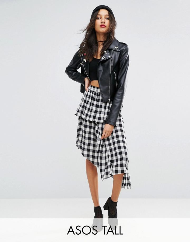 Asos Tall Deconstructed Midi Skirt In Gingham - Multi