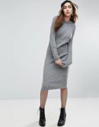 Asos Knitted Dress In Rib With Ladder Detail - Gray
