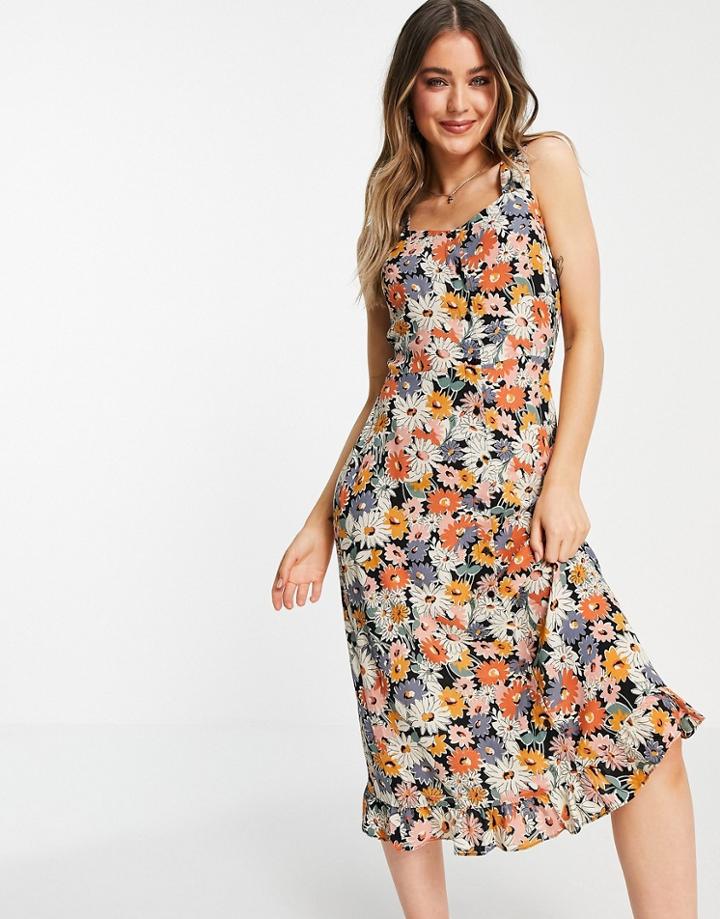 Warehouse Floral Frill Sleeve Midi Dress In Multi