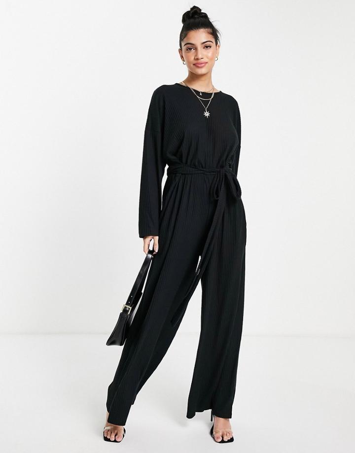 Style Cheat Tie Waist Wide Leg Jumpsuit In Black