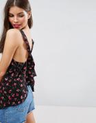 Asos Ruffle Back Tank In Black Ditsy Print - Multi