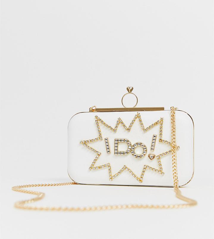 Aldo Malachite White 'i Do' Bridal Rhinestone Clutch Bag - White
