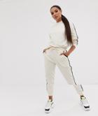 Asos Design Tracksuit Cute Sweat / Basic Jogger With Tie With Contrast Binding - Beige