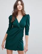 Asos Wrap Front Mini Dress - Green