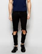 Cheap Monday Jeans Tight Stretch Skinny Fit Destroy Black Knee Rips - Destroy