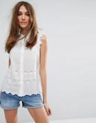 Oasis Broderie Sleeveless Shirt - White