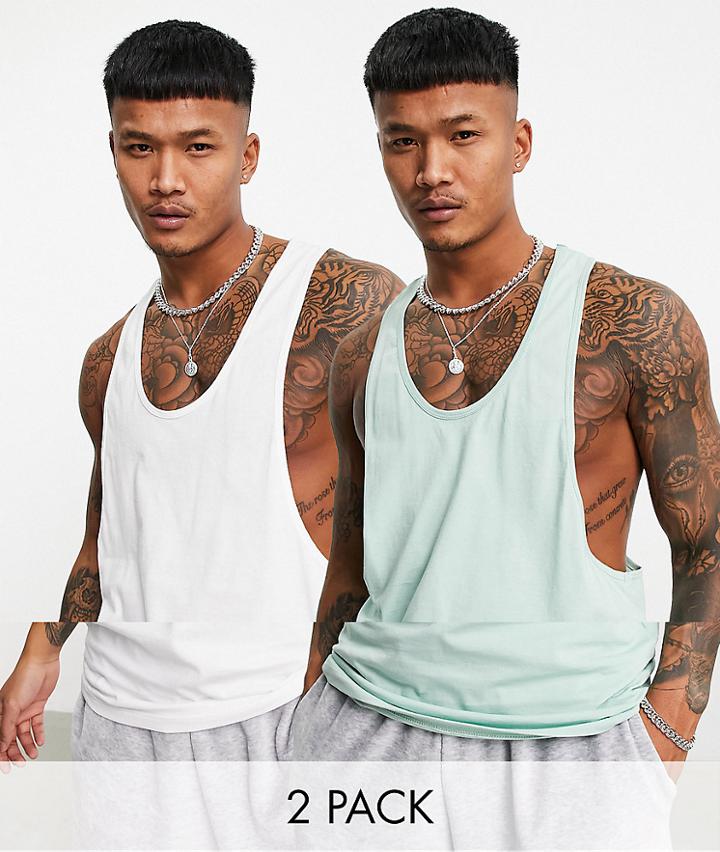 Asos Design 2 Pack Organic Extreme Racer Back Tank-multi