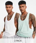 Asos Design 2 Pack Organic Extreme Racer Back Tank-multi