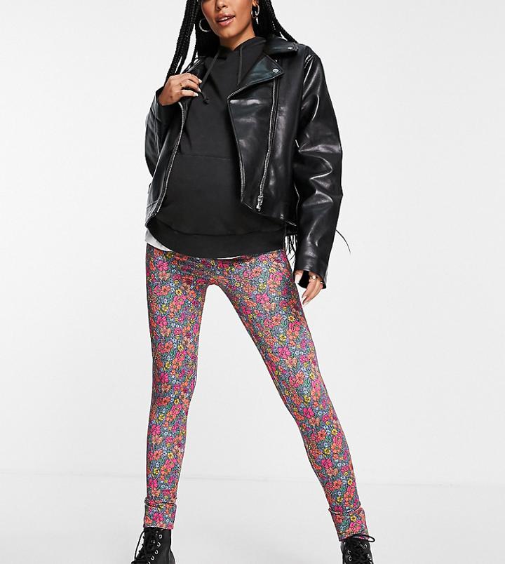 Asos Design Maternity Over The Bump Legging In Lilac Floral Print-multi