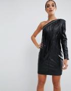 Asos Fringe Faux Leather Mini Dress - Black