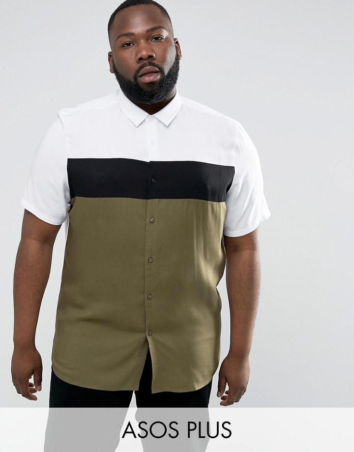 Asos Plus Regular Fit Shirt With Cut And Sew - White