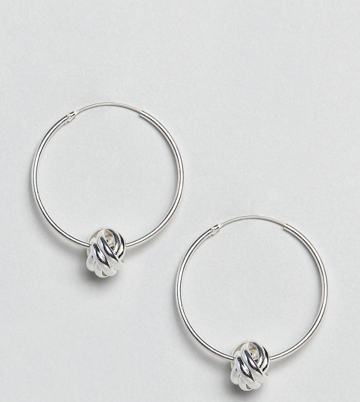 Kingsley Ryan Sterling Silver Knot Detail Hoop Earrings - Silver