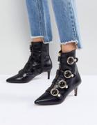 Carvela Sparky Pearl Detail Leather Kitten Heel Ankle Boots - Black