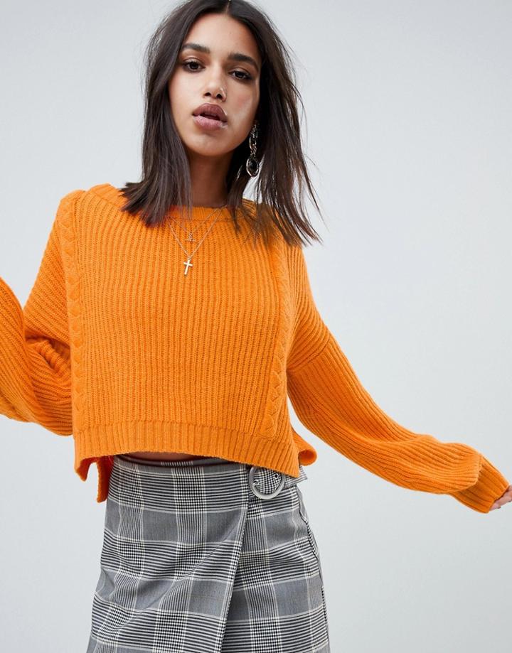 Na-kd Cable Knit Balloon Sleeve Sweater In Orange - Orange