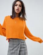Na-kd Cable Knit Balloon Sleeve Sweater In Orange - Orange