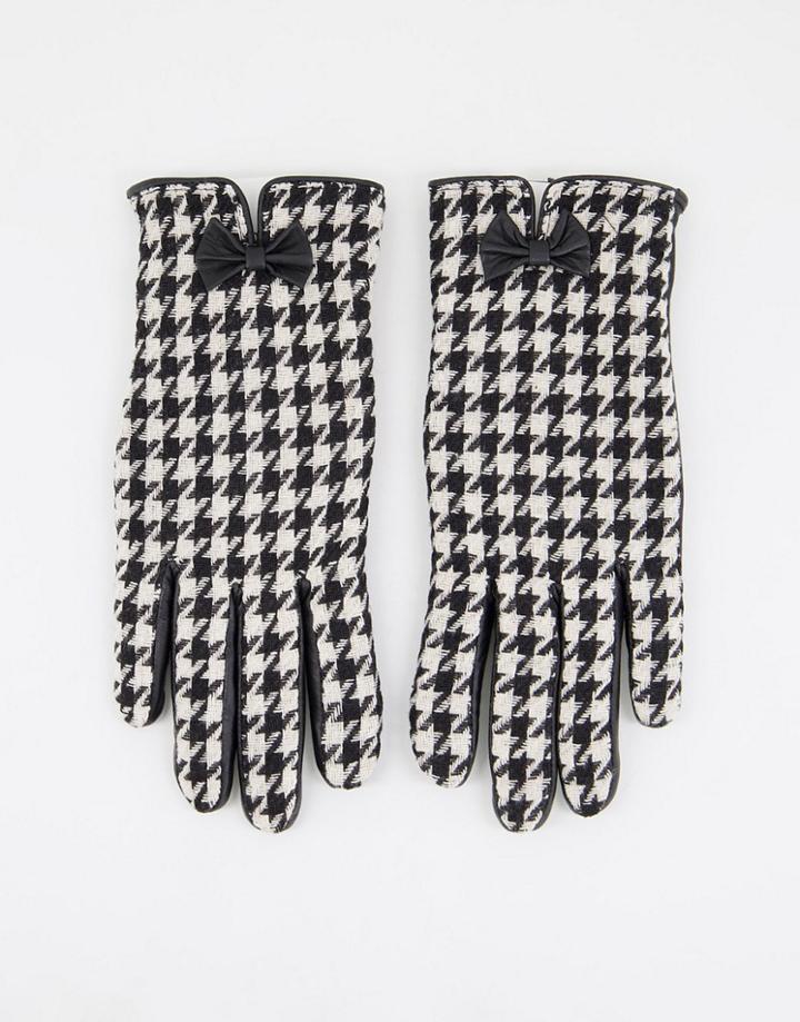 Barney's Originals Houndstooth & Real Leather Gloves In Black
