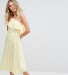 New Look One Shoulder Frill Sleeve Midi Dress-yellow