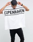 Asos Extreme Oversized T-shirt With Copenhagen Print In Heavy Jersey - White