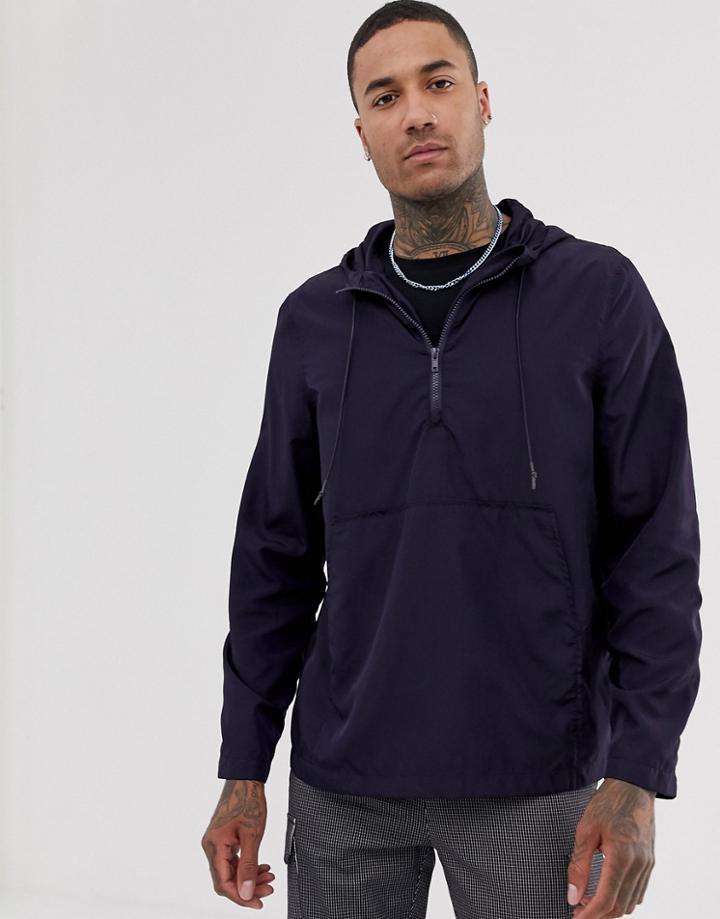 Asos Design Nylon Overhead Jacket In Navy