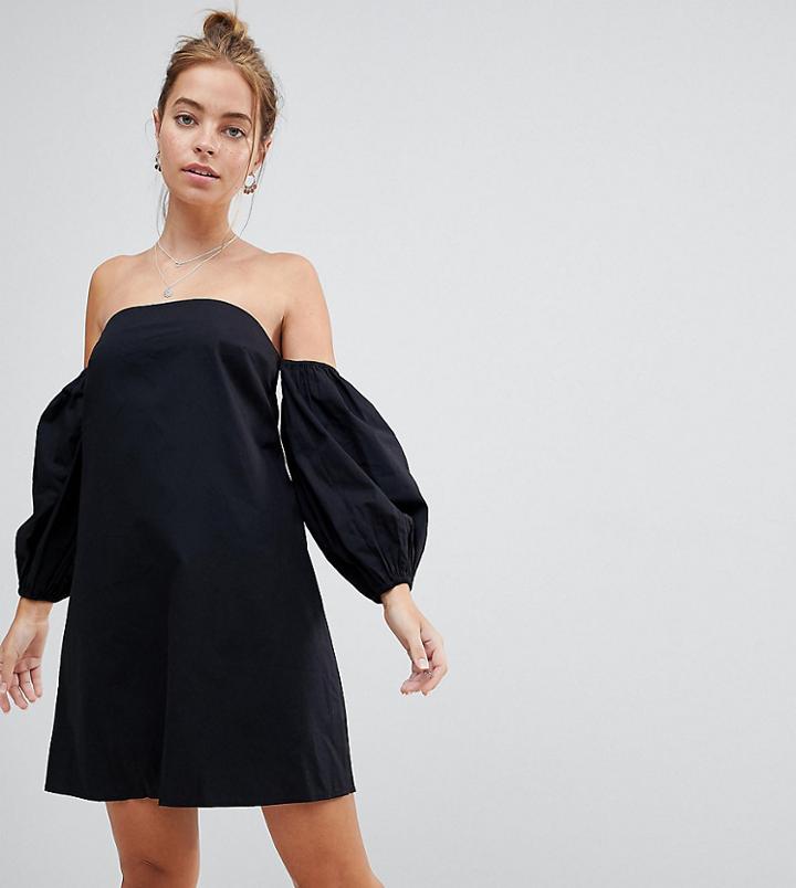 Asos Design Petite Cotton Off Shoulder Mini Dress - Black