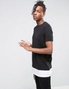 Asos Knitted Longline T-shirt With Woven Underlayer - Black