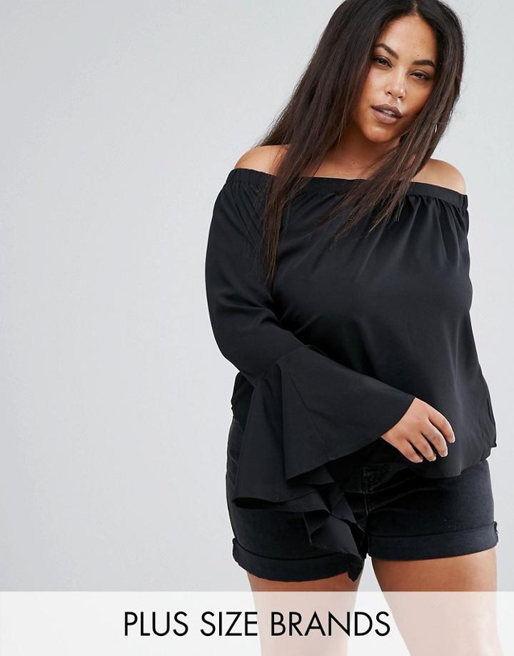 Missguided Plus Bardot Frill Sleeve Top - Black