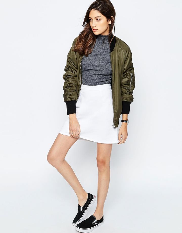 Asos Denim A Line Skirt In White - White