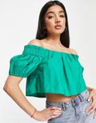 Jdy Poplin Bardot Top In Green