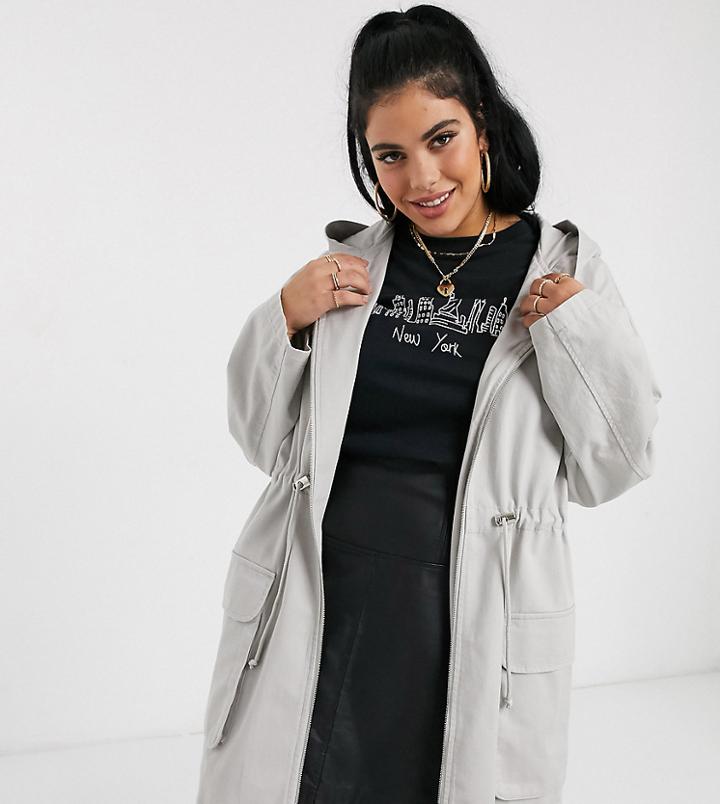 Asos Design Curve Lightweight Parka In Washed Gray-grey