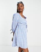 Jdy Wrap Mini Dress With Tie Waist In Blue Gingham-multi