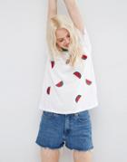 Asos Oversized T-shirt With Embroidered Watermelon Badges - White