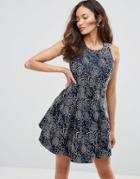 City Goddess Brocade Skater Dress - Blue