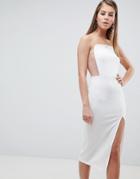 Asos Design Extreme Square Neck Mesh Detail Midi Dress - White