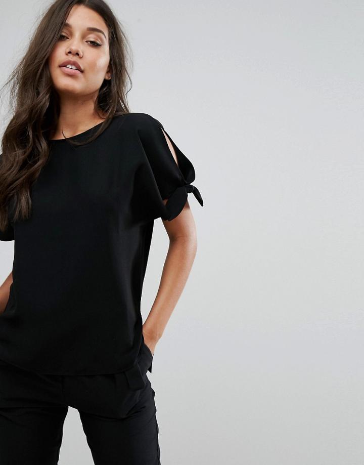 Lipsy Tie Cold Shoulder Top - Black