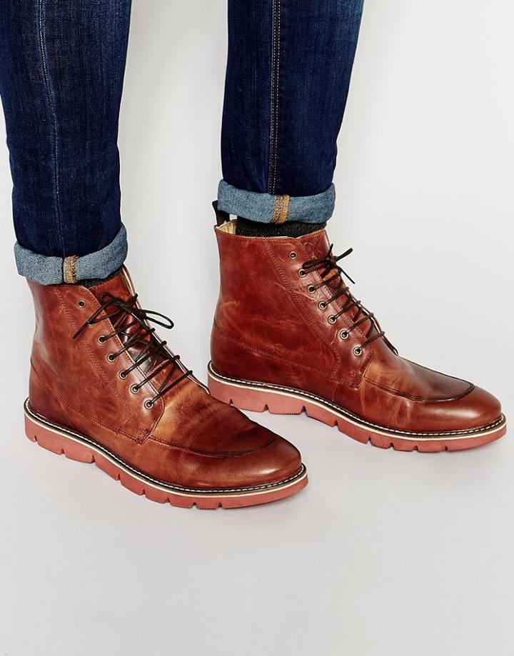 Asos Derby Boots In Tan Leather With Cleated Sole - Tan