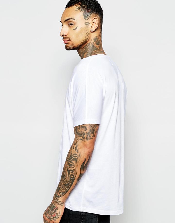 Asos Longline T-shirt With Scoop Back Hem In White - White