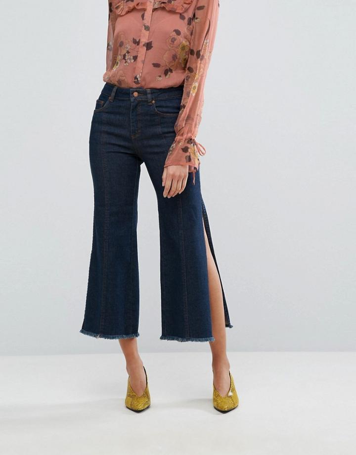 Gestuz Wide Leg Side Slit Jeans - Blue