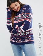 Club L Plus Fairisle Scenic Snowman Holidays Sweater - Navy